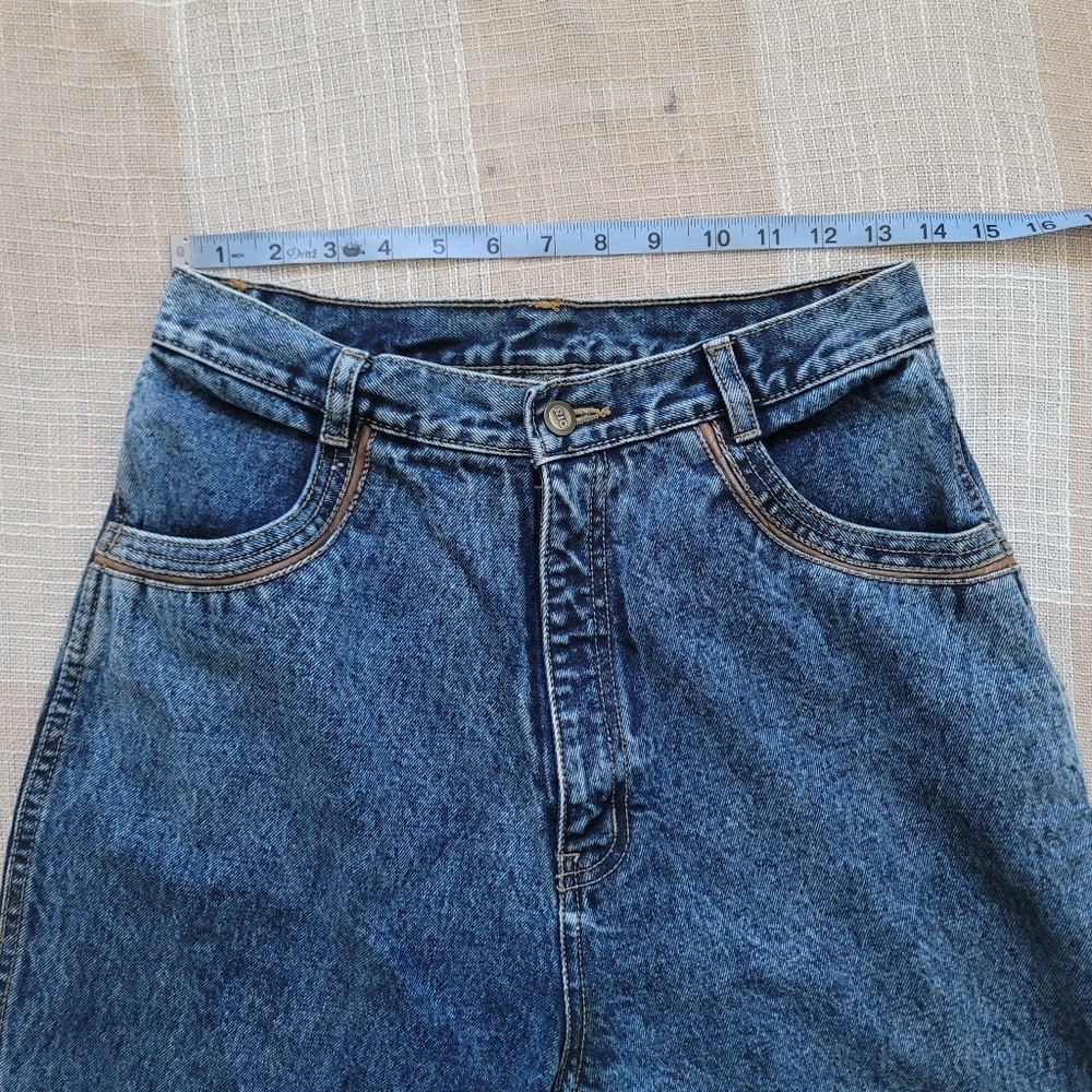 Vintage Western Coastal Cowgirl Alt Leather Trimmed High Rise Denim Mom Jeans - Picture 7 of 14